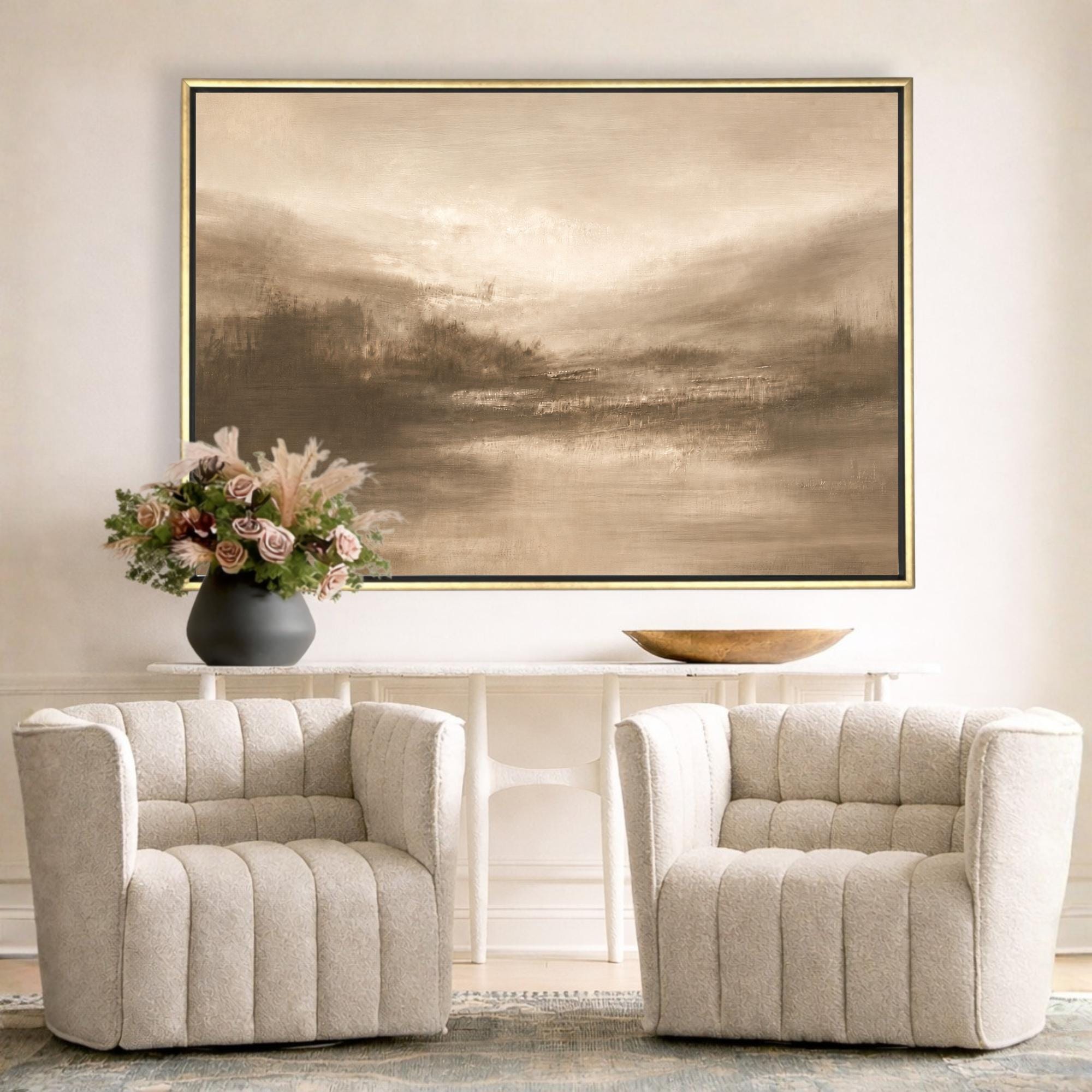 Abstract Landscape Canvas | Beige Earth Tone Wall Decor - Moody Expressionist Art