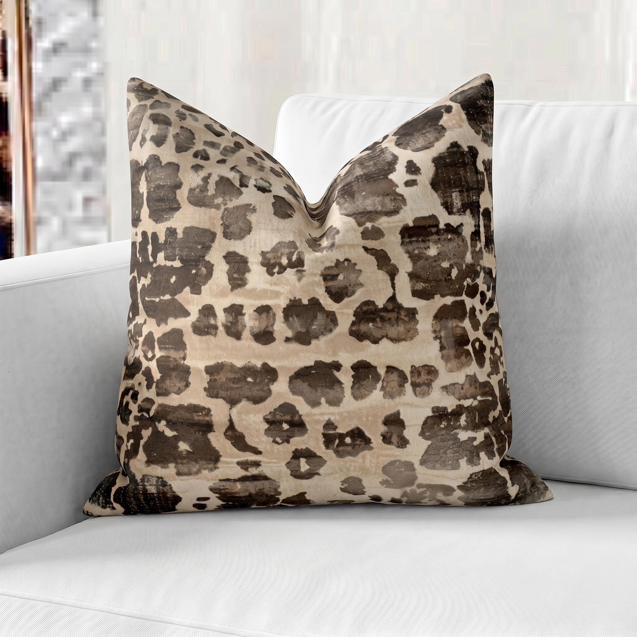 Gray Cheetah Faux Linen Throw Pillow with Insert
