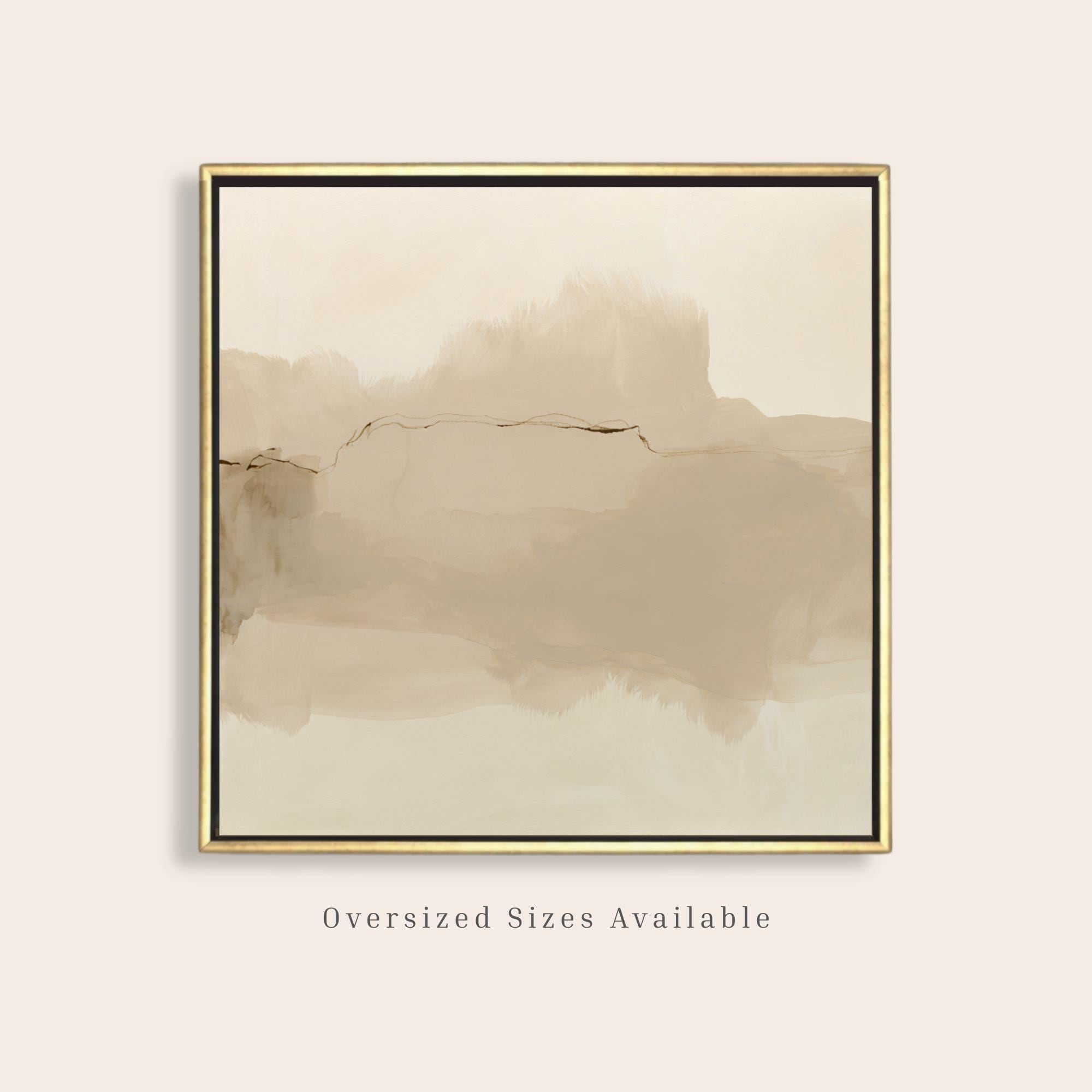 Neutral Abstract Canvas Art, Square Taupe Watercolor Print, Framed