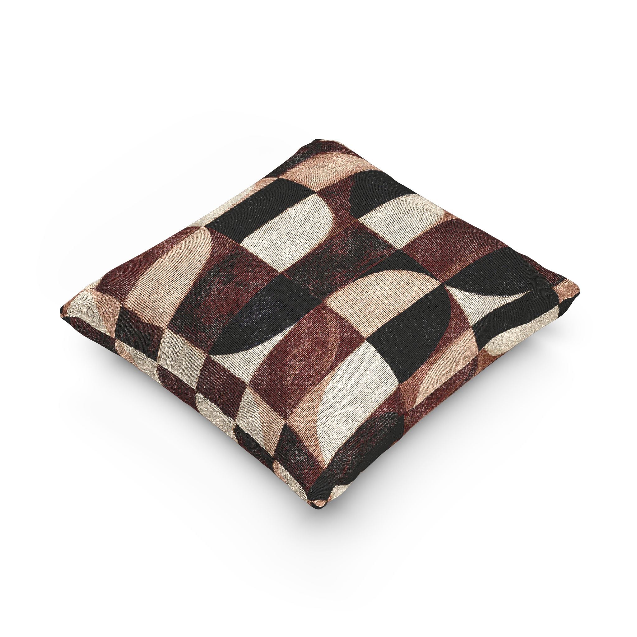 Geometric Woven Throw Pillow with Insert — Mid-Century Retro Check Pattern 17" 18"
