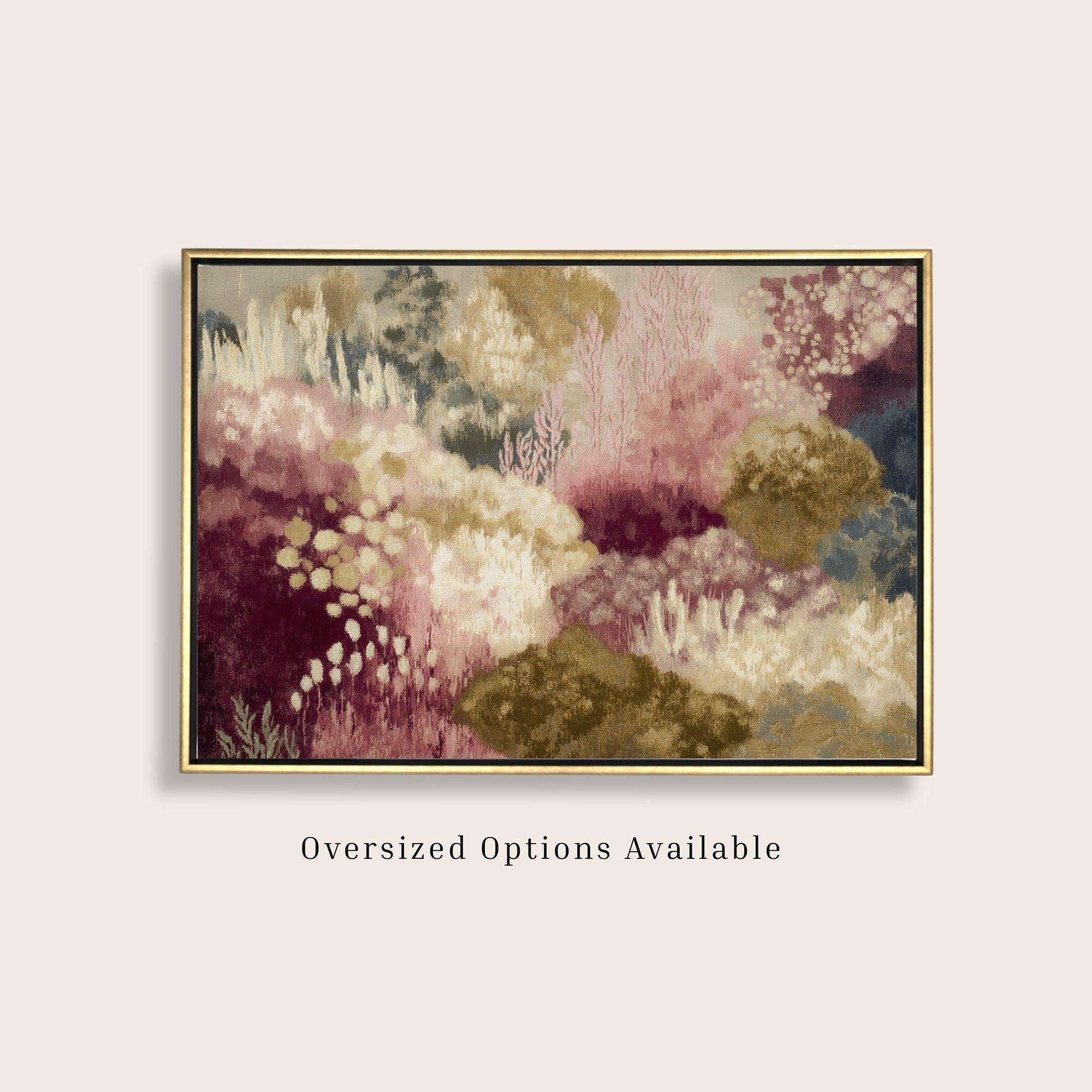 Abstract Floral Canvas, Moody Pink Burgundy Landscape Print 24x36 - Haven Walls