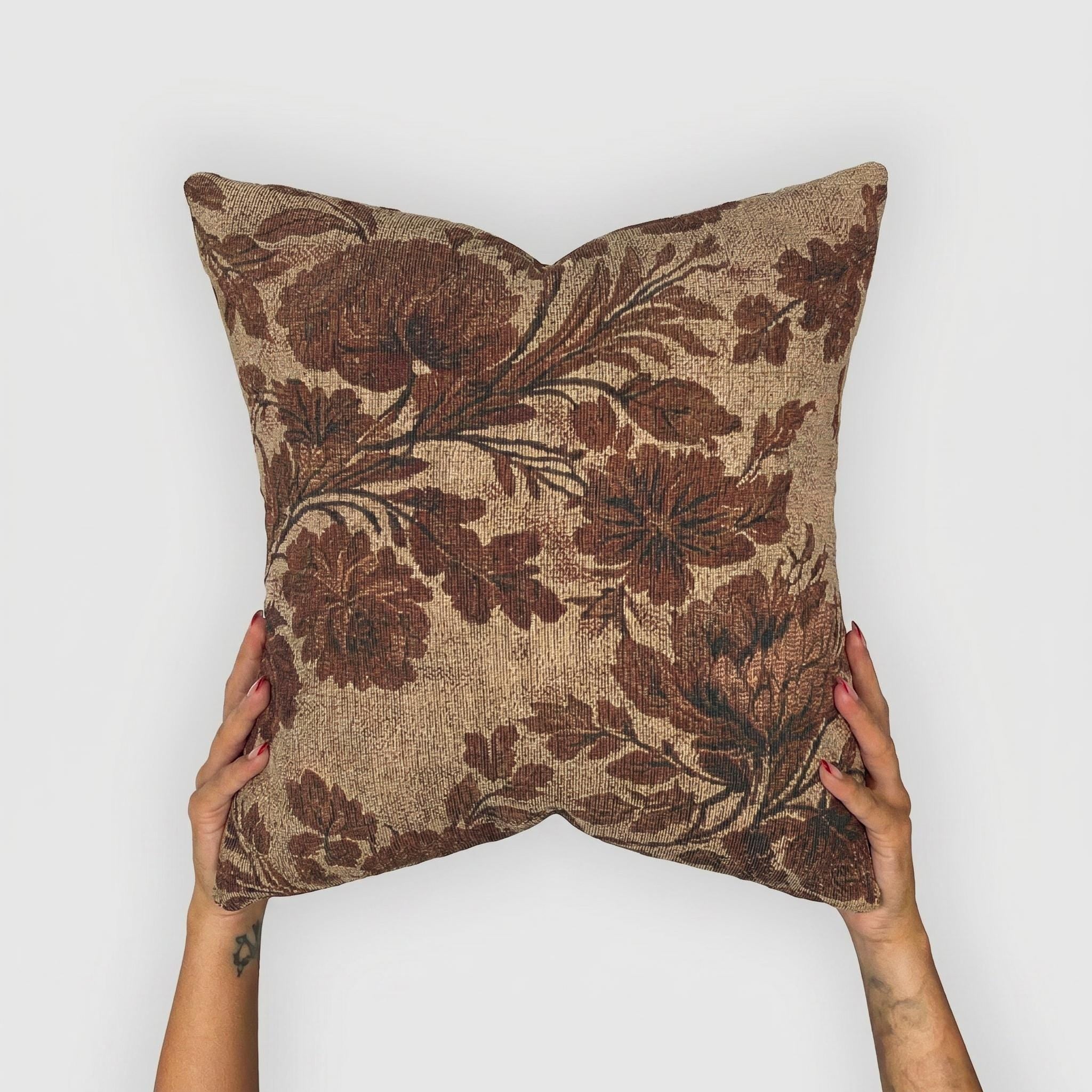 Brown Floral Bloom Woven Pillow with Insert, 17" x 18" - Haven Walls