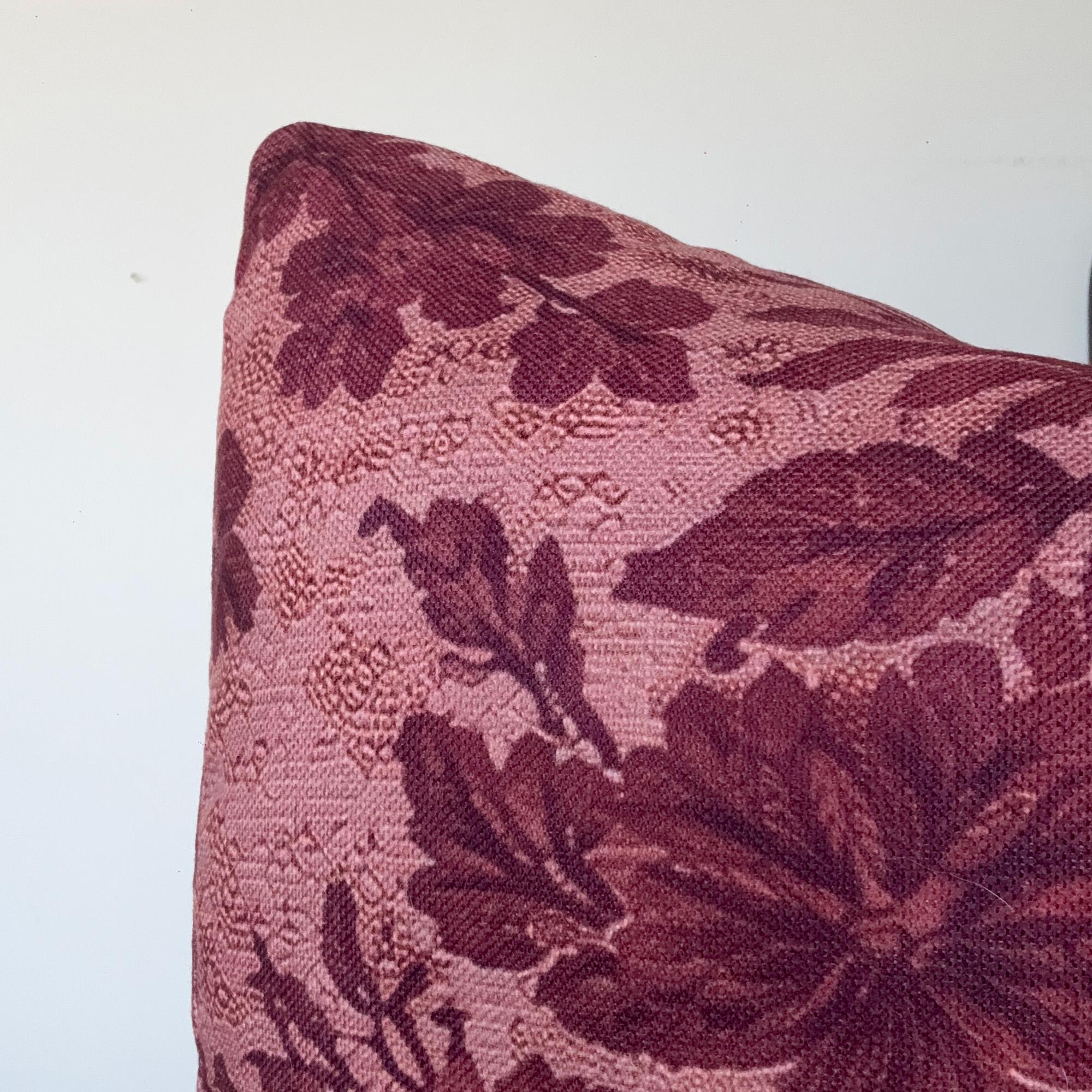 Burgundy Floral Damask Faux Linen Throw Pillow with Insert - Haven Walls