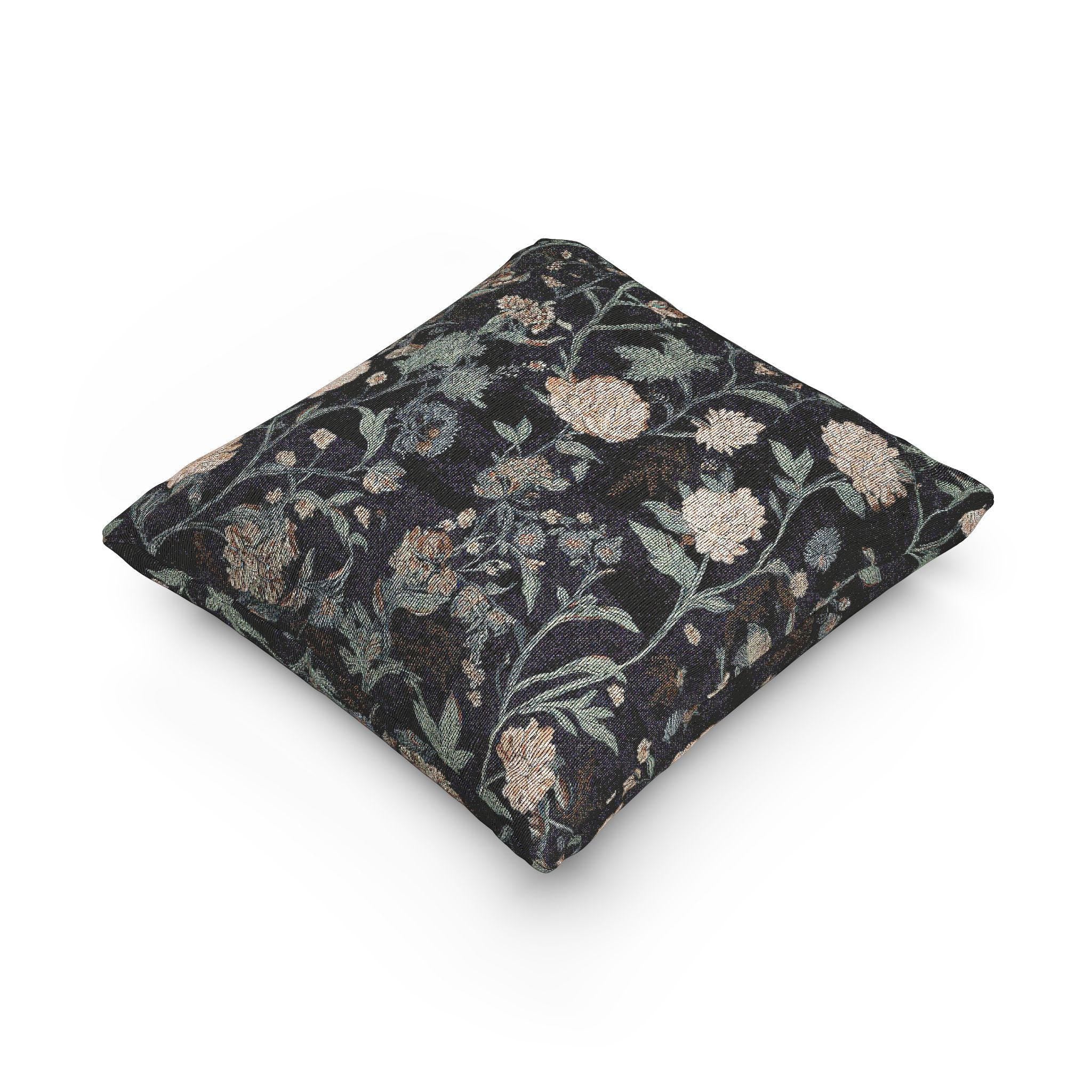 Black Floral Woven Pillow