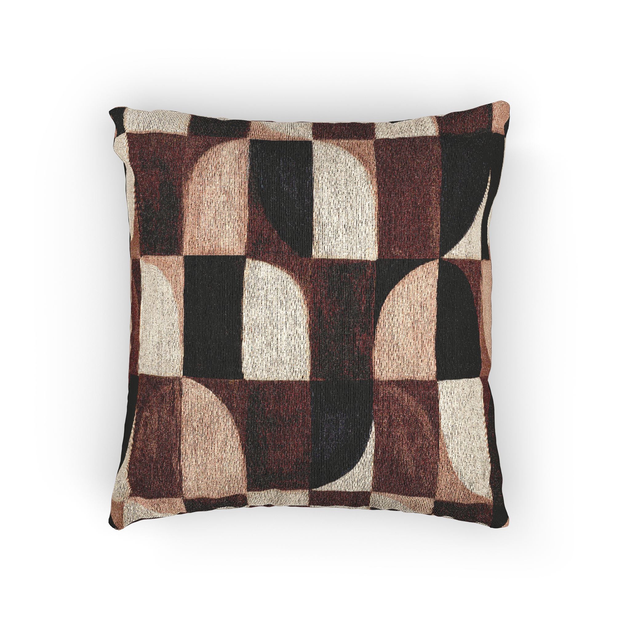 Geometric Woven Throw Pillow with Insert — Mid-Century Retro Check Pattern 17" 18"