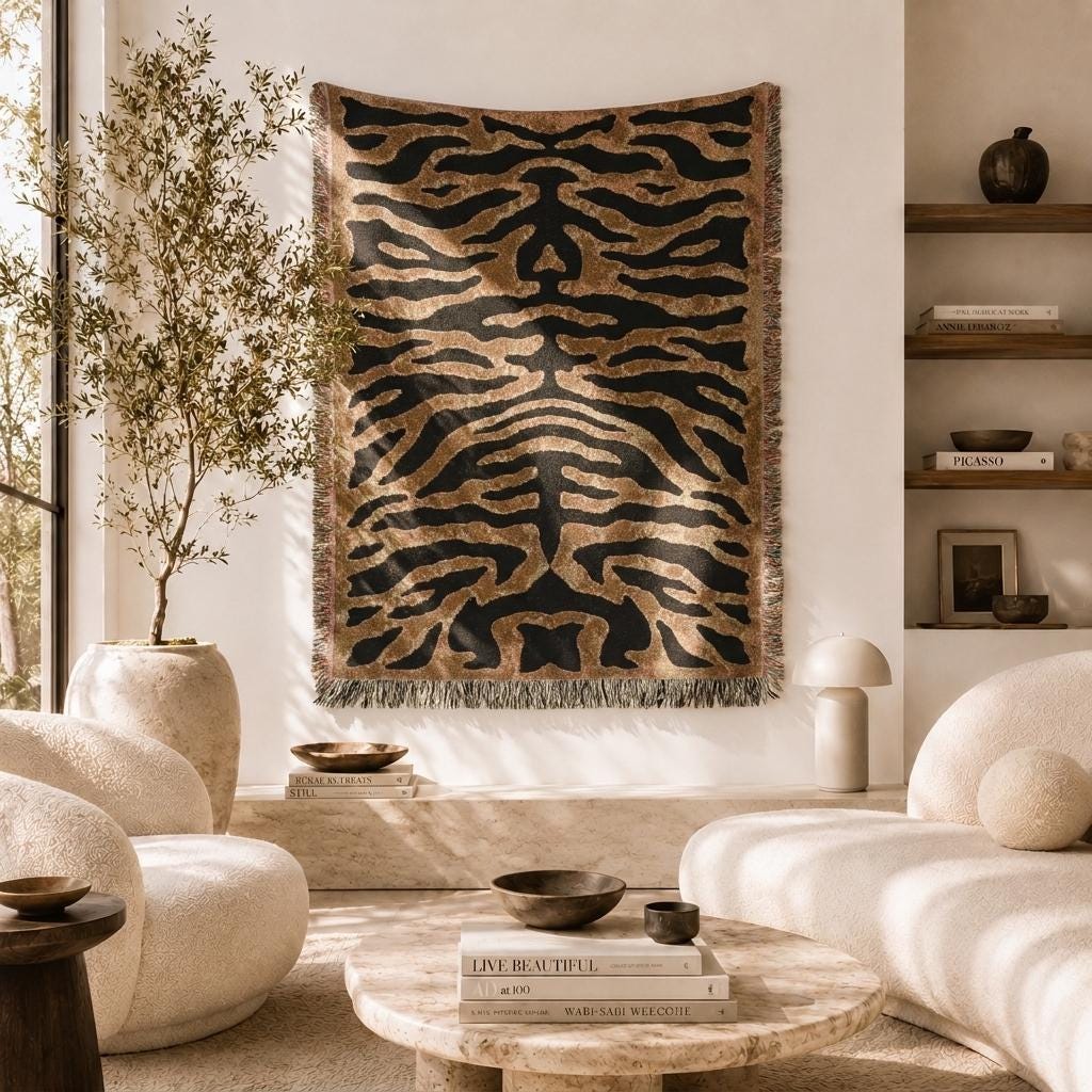 Brown Tiger Print Woven Blanket
