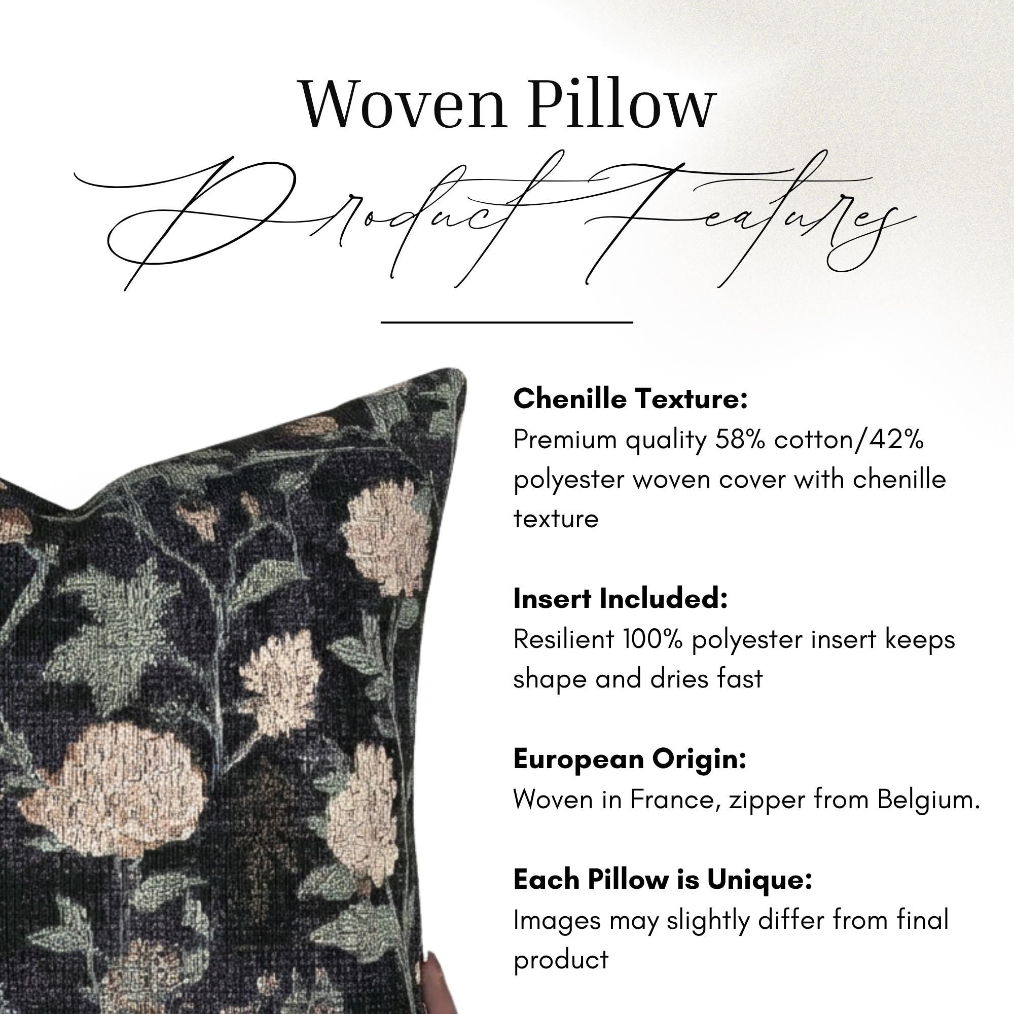 Black Floral Woven Pillow