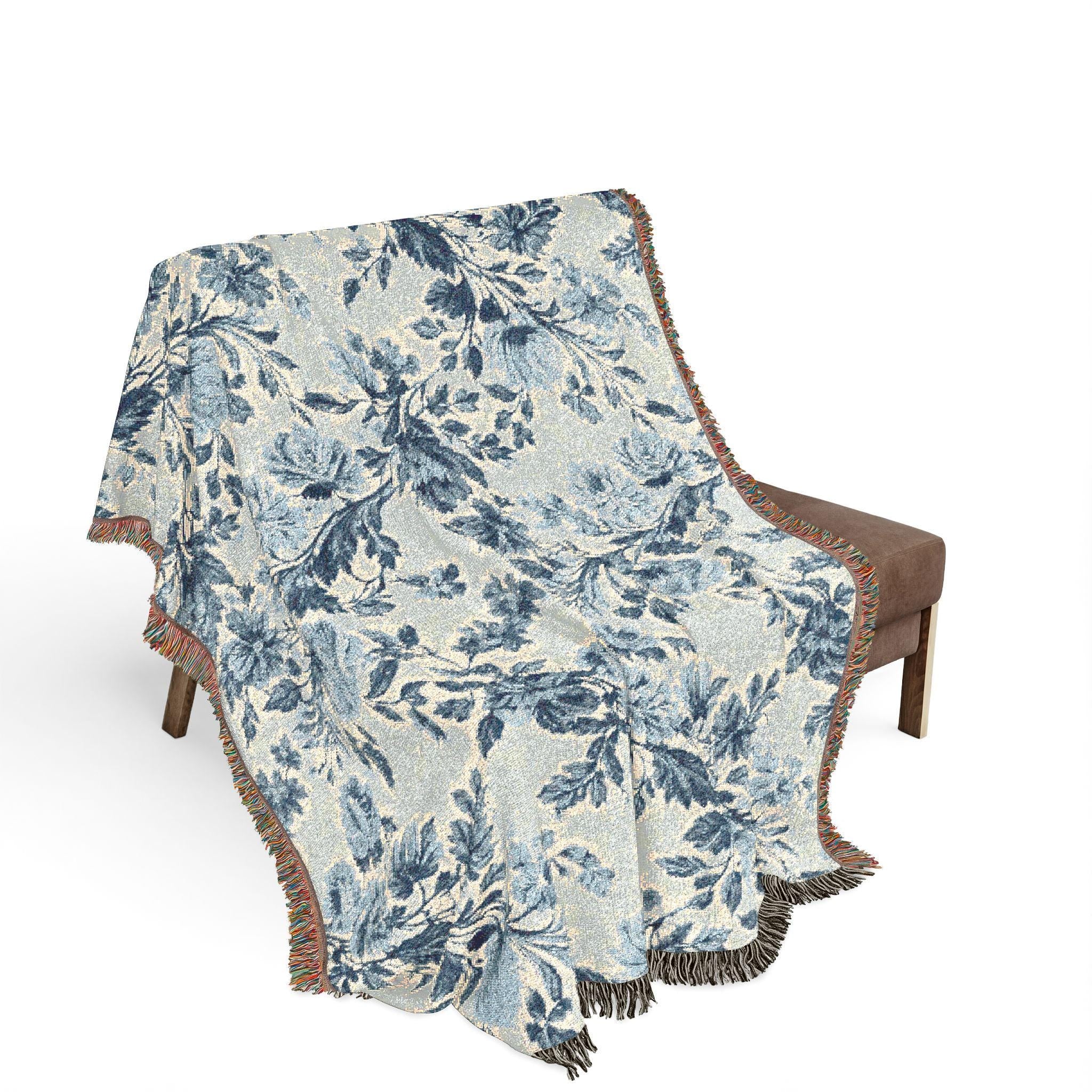 Blue & Cream Chinoiserie Woven Throw Blanket