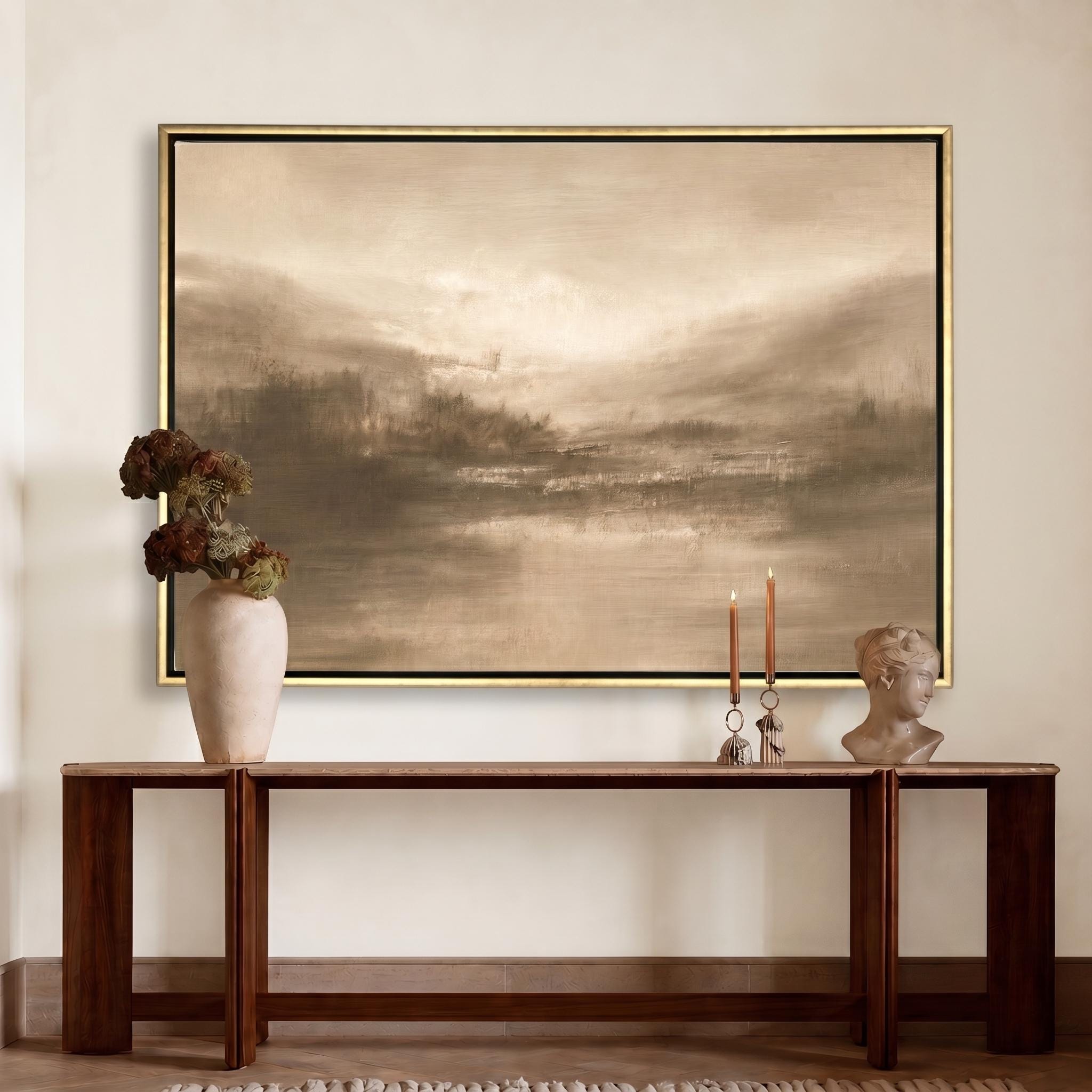 Abstract Landscape Canvas | Large Canvas Print - Beige Earth Tone Artwork, Moody Wall Decor