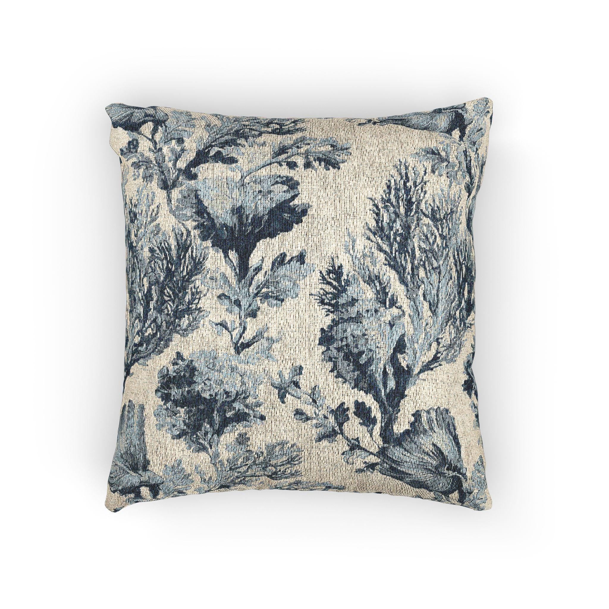Blue Chinoiserie Jacquard Woven Pillow with Insert, 17" x 18"