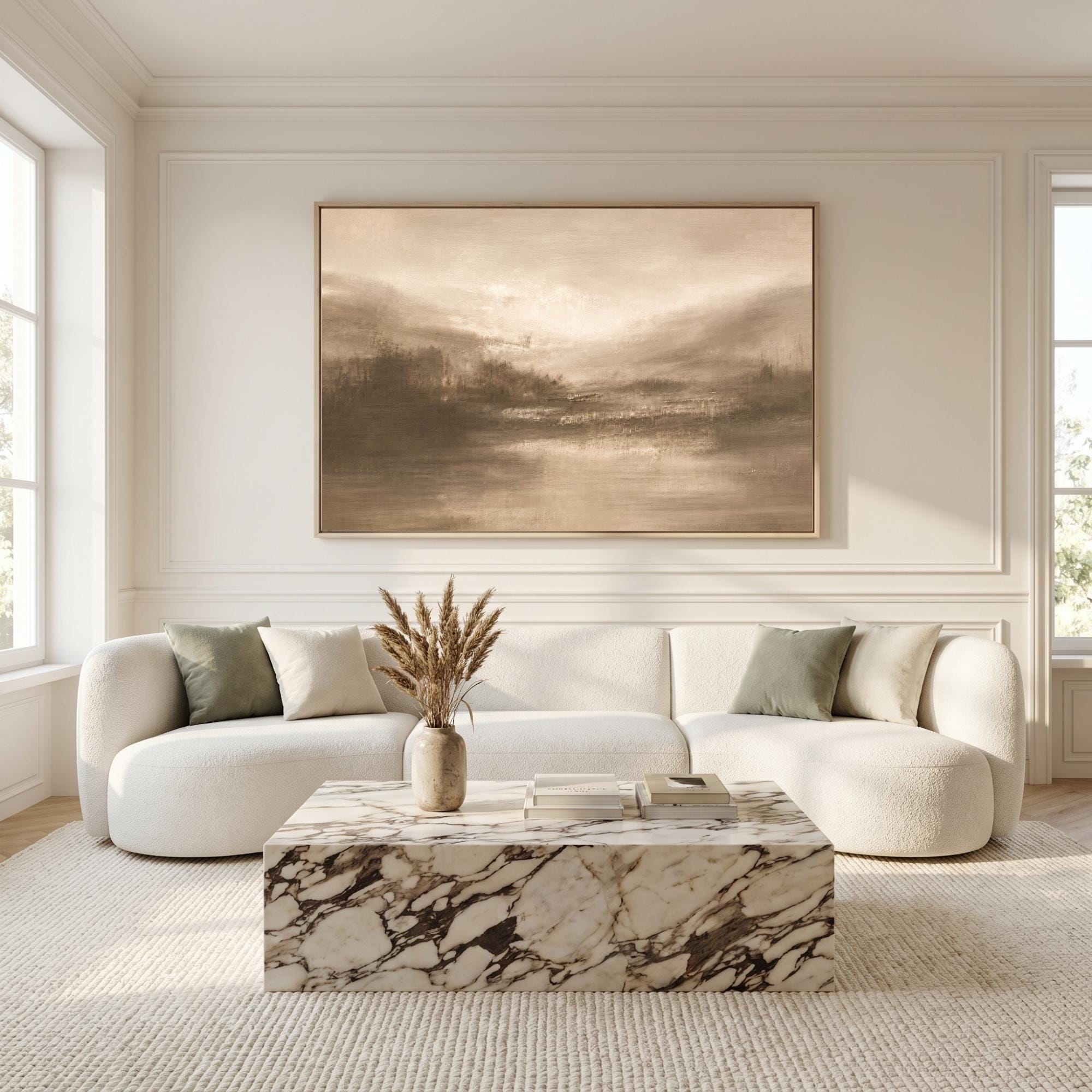Abstract Landscape Canvas | Large Canvas Print - Beige Earth Tone Artwork, Moody Wall Decor