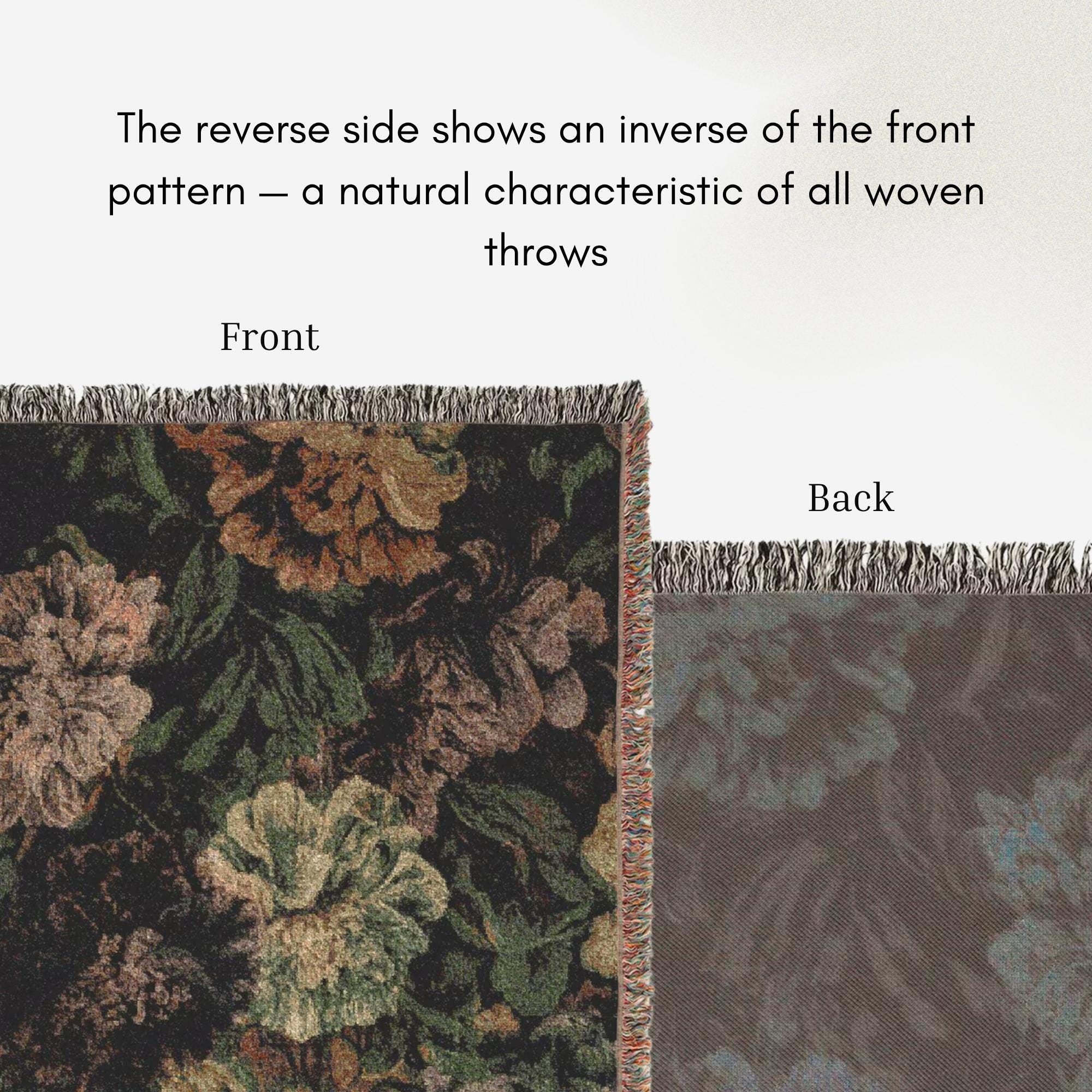 Vintage Woven Blanket – Dark Romantic Decor Cotton Jacquard Throw with Fringed Edges