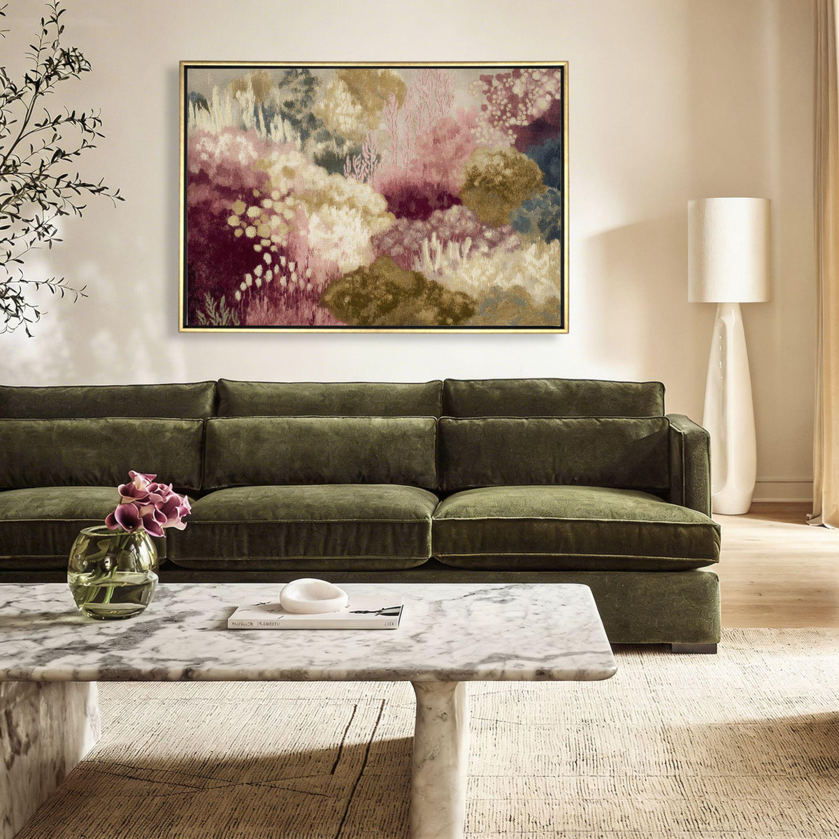Abstract Floral Canvas, Moody Pink Burgundy Landscape Print 24x36 - Haven Walls