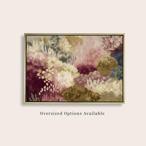 Abstract Floral Canvas, Moody Pink Burgundy Landscape Print 24x36 - Haven Walls