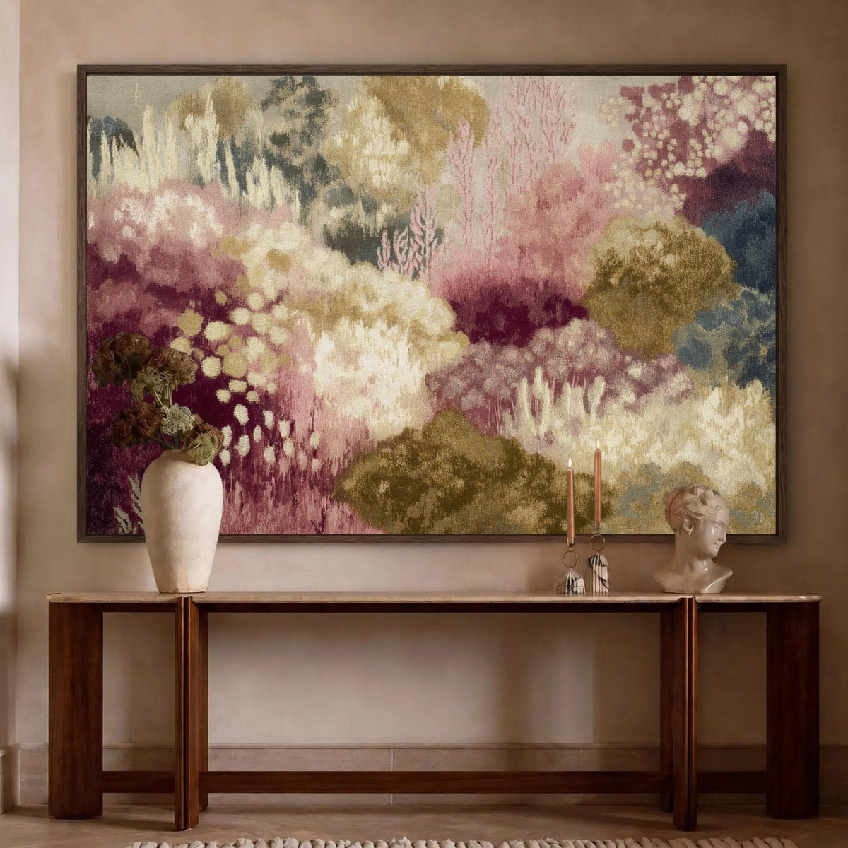 Abstract Floral Canvas, Moody Pink Burgundy Landscape Print 24x36 - Haven Walls