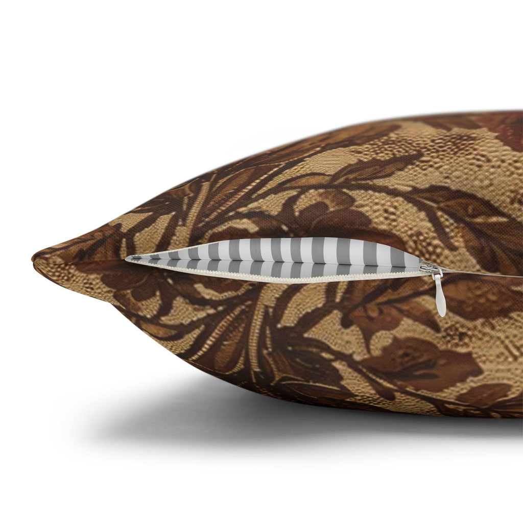 Antique Brown Floral Faux Linen Throw Pillow with Insert - Haven Walls