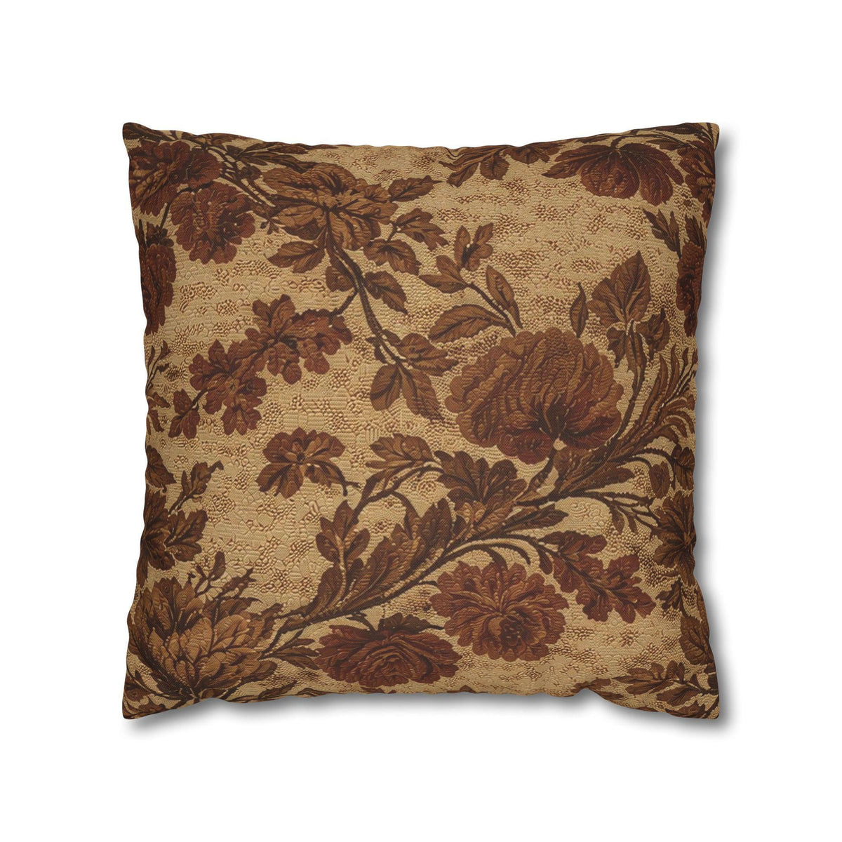 Antique Brown Floral Faux Linen Throw Pillow with Insert - Haven Walls