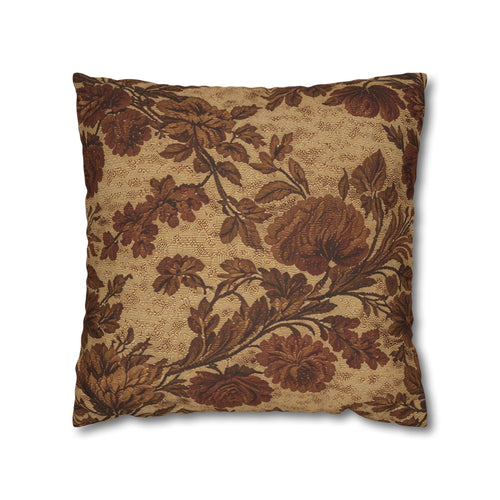Antique Brown Floral Faux Linen Throw Pillow with Insert - Haven Walls