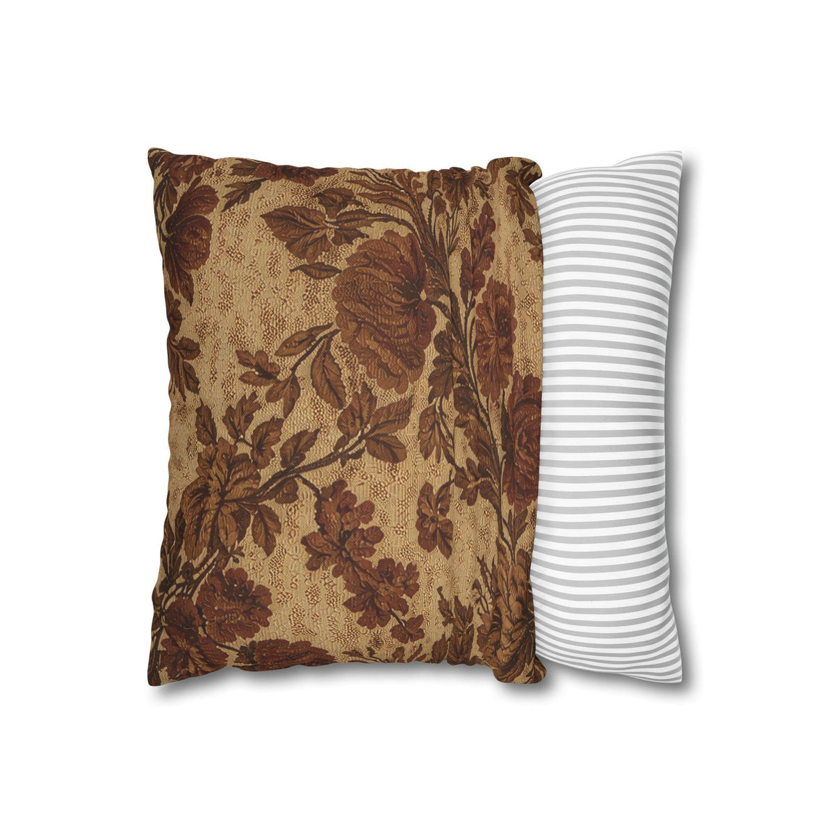 Antique Brown Floral Faux Linen Throw Pillow with Insert - Haven Walls