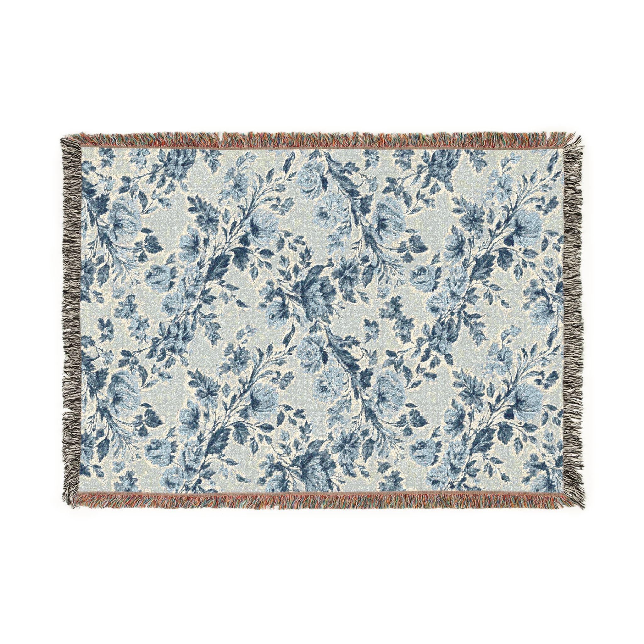 Blue & Cream Chinoiserie Woven Throw Blanket