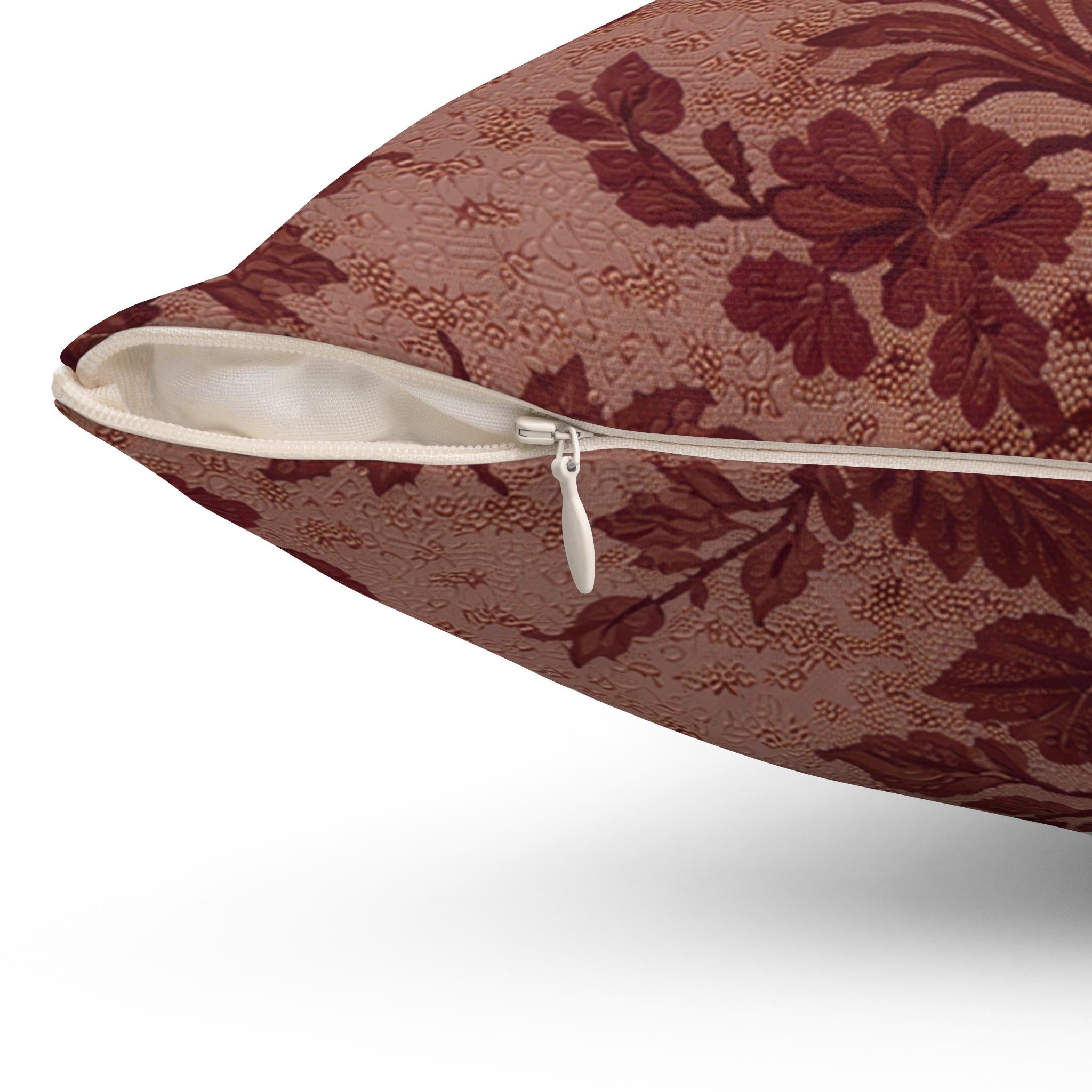 Burgundy Bloom Faux Linen Throw Pillow with Insert