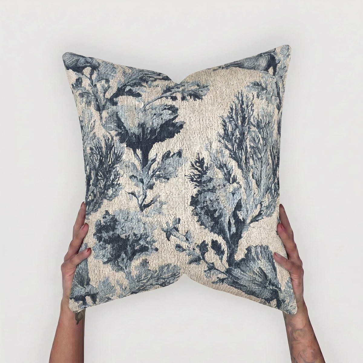 Blue Chinoiserie Jacquard Woven Pillow with Insert, 17" x 18" - Haven Walls