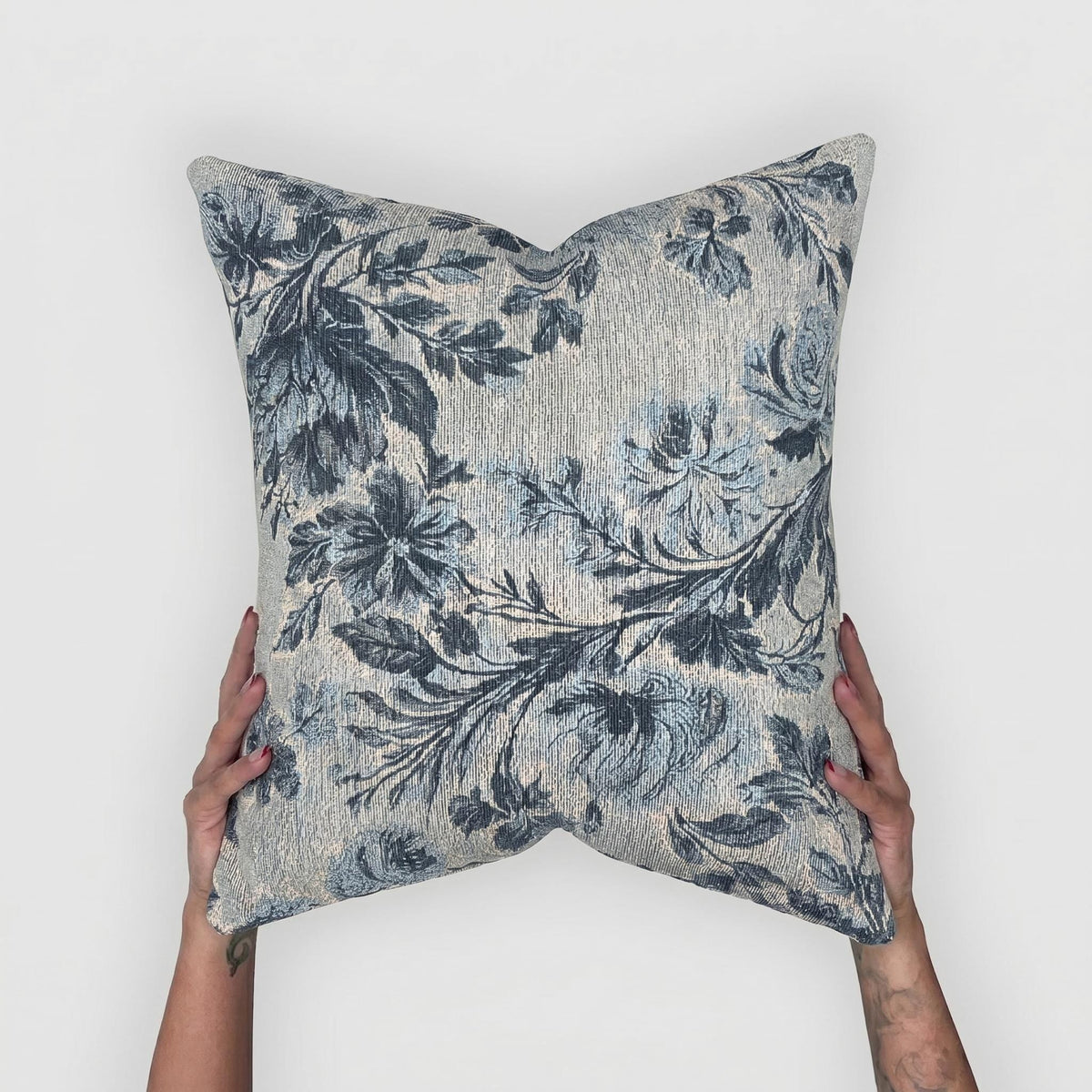 Blue Chinoiserie Woven Throw Pillow with Insert, 17" x 18" - Haven Walls
