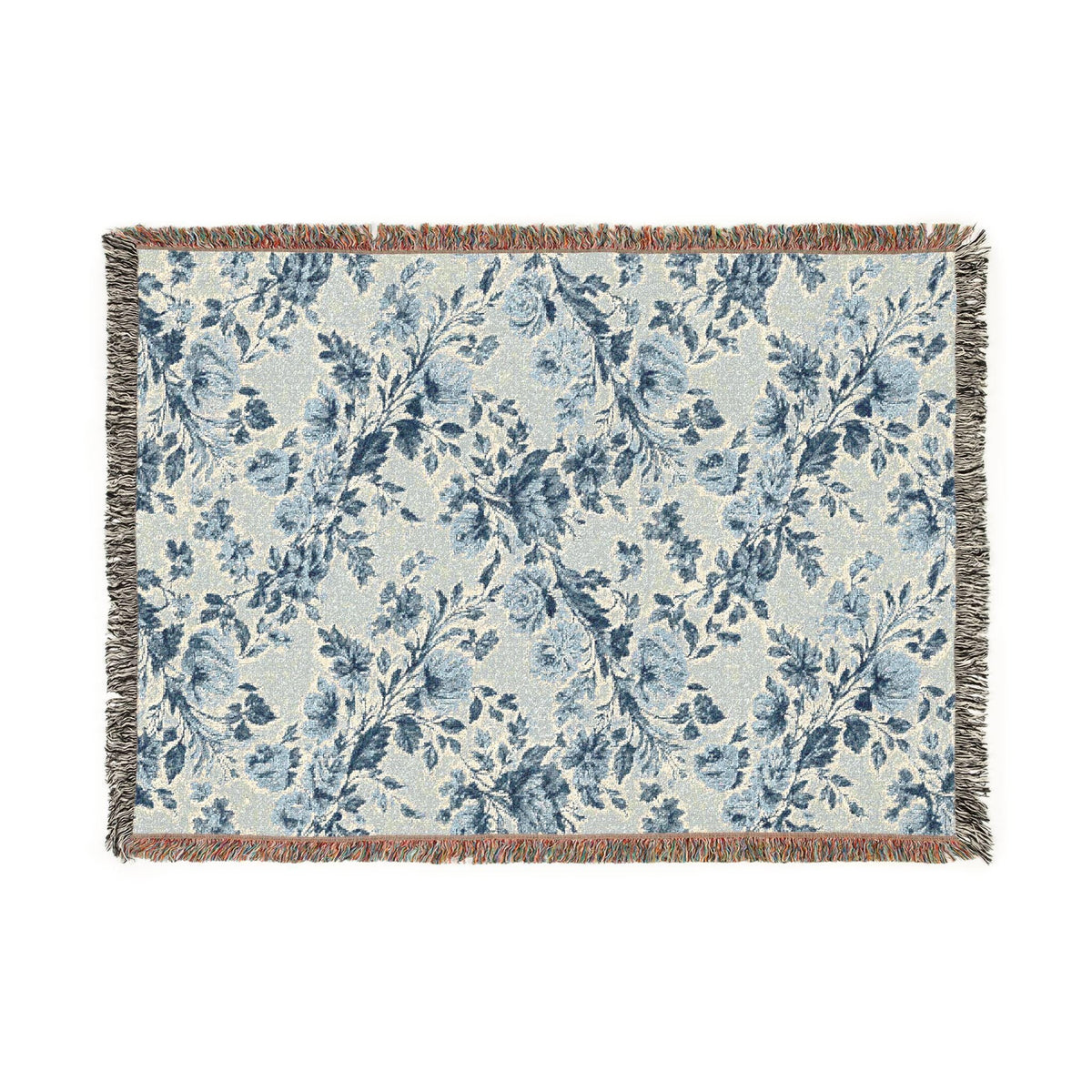 Blue & Cream Chinoiserie Woven Throw Blanket - Haven Walls