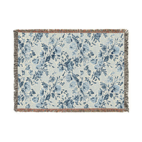 Blue & Cream Chinoiserie Woven Throw Blanket - Haven Walls