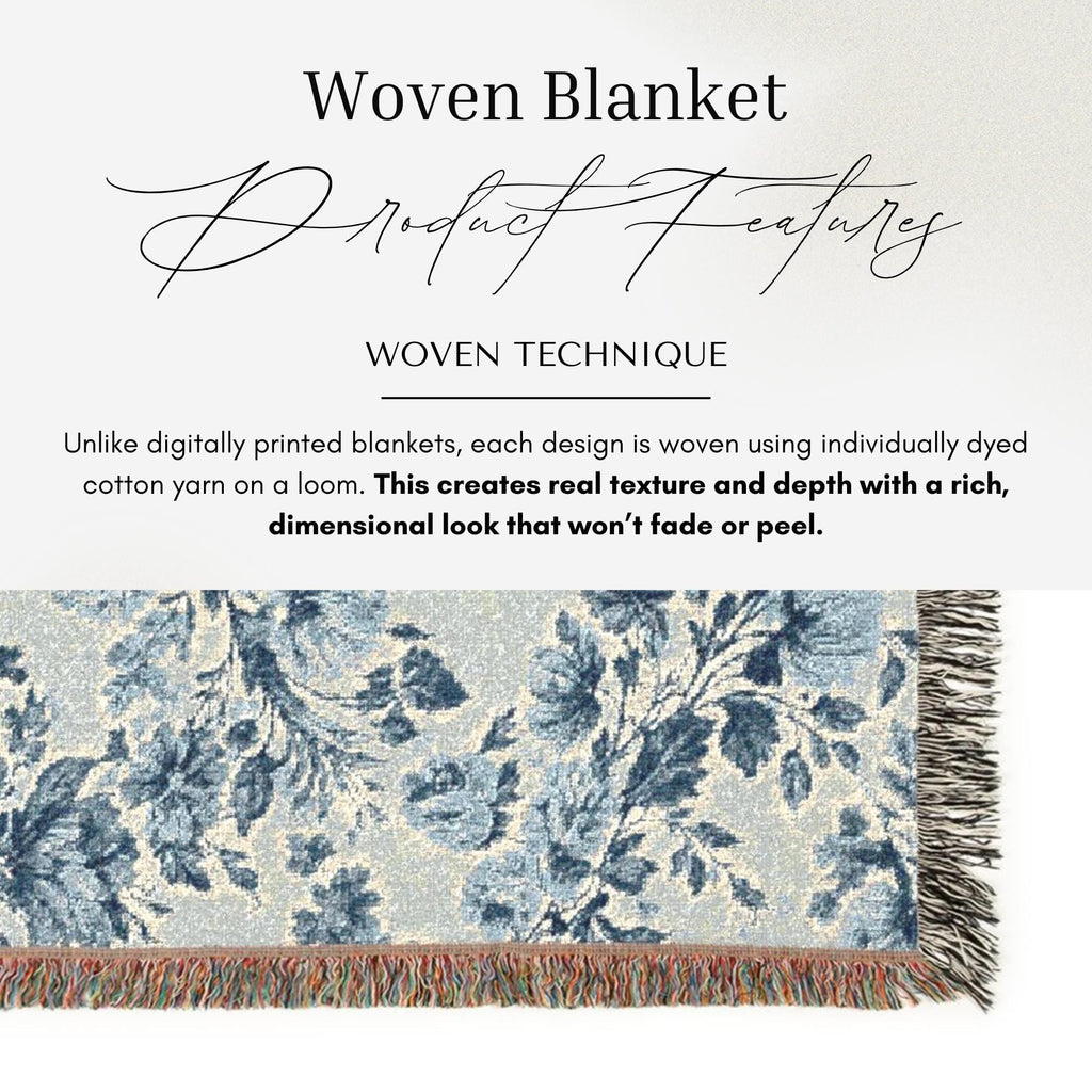 Blue & Cream Chinoiserie Woven Throw Blanket - Haven Walls
