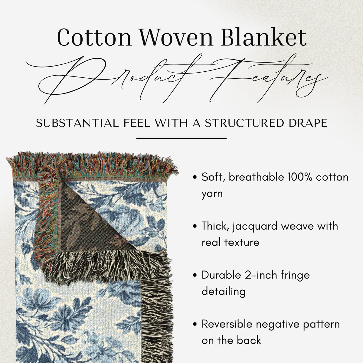 Blue & Cream Chinoiserie Woven Throw Blanket - Haven Walls