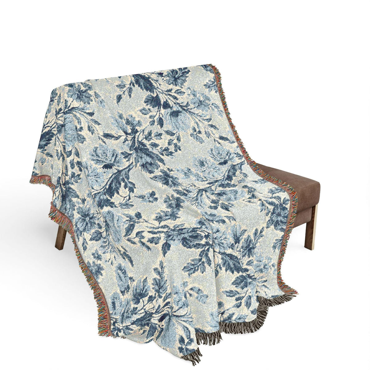Blue & Cream Chinoiserie Woven Throw Blanket - Haven Walls
