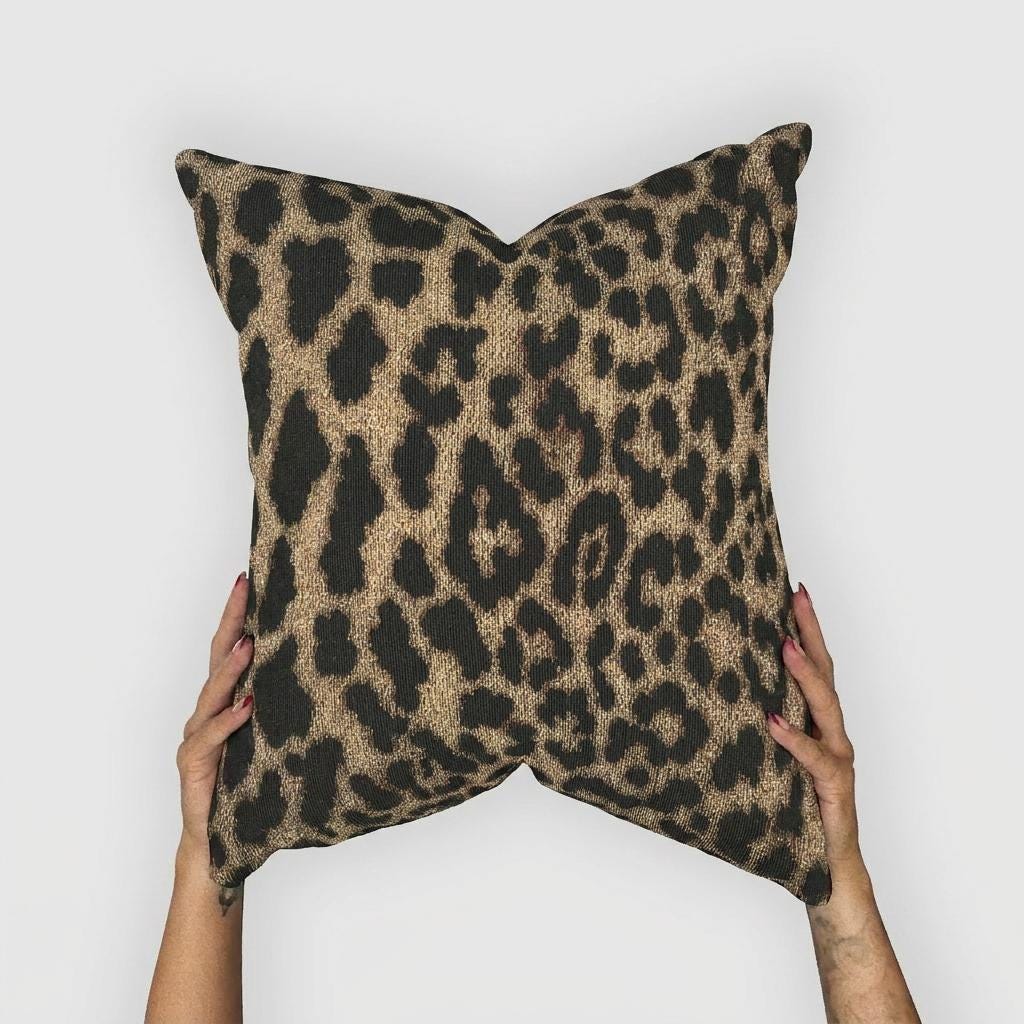 Brown Cheetah Woven Throw Pillow with Insert, 17" x 18" - Haven Walls