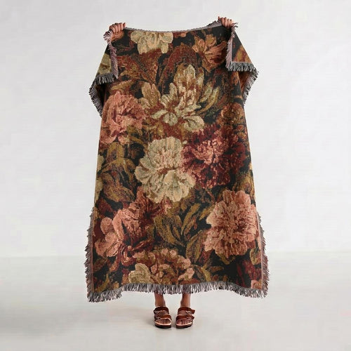 Brown & Peach Floral Woven Throw - Haven Walls
