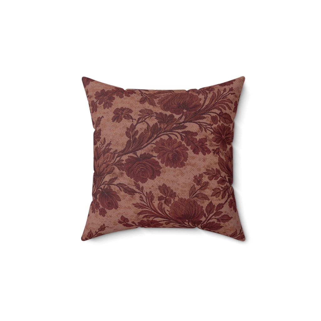 Burgundy Bloom Faux Linen Throw Pillow with Insert - Haven Walls