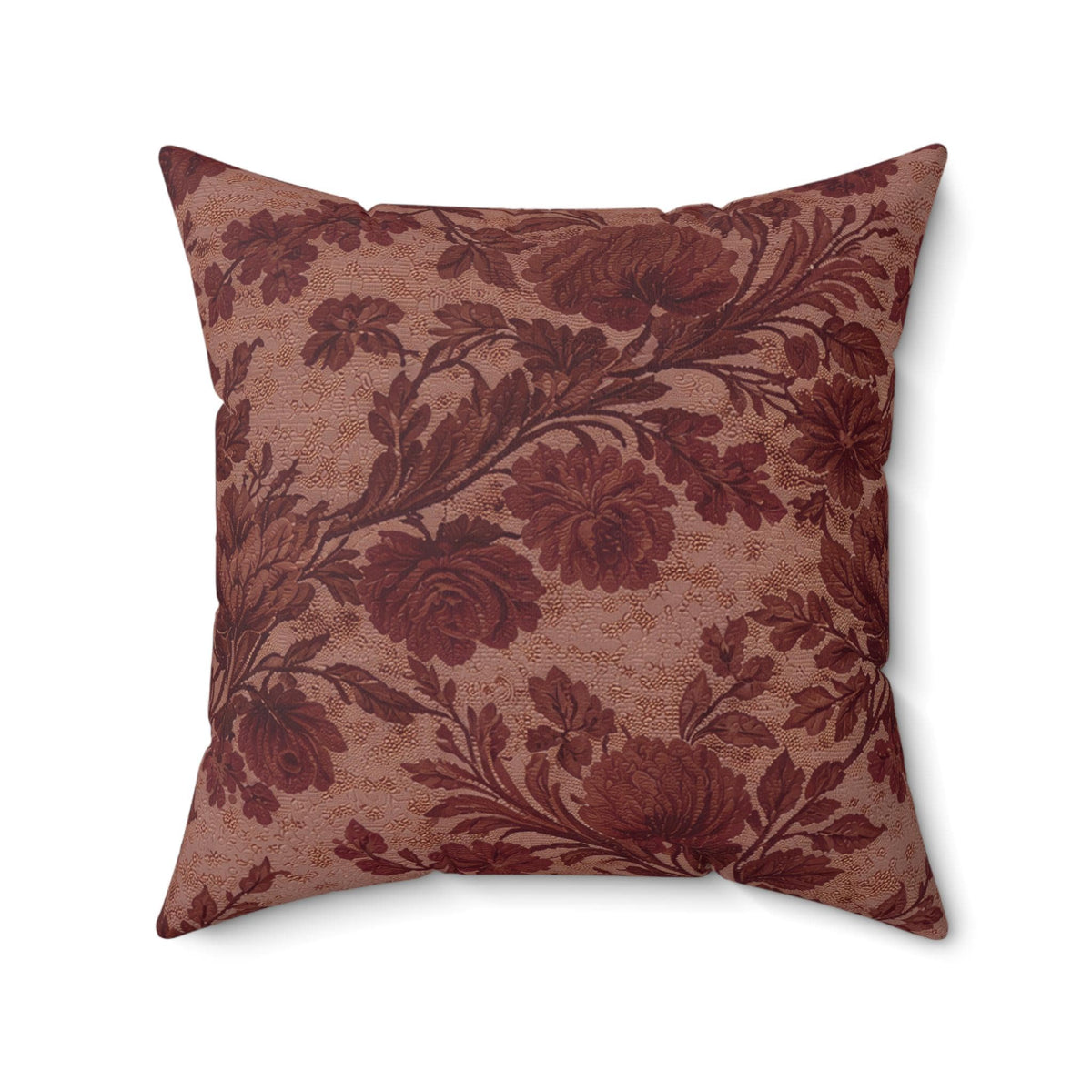 Burgundy Bloom Faux Linen Throw Pillow with Insert - Haven Walls