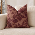 Burgundy Bloom Faux Linen Throw Pillow with Insert - Haven Walls