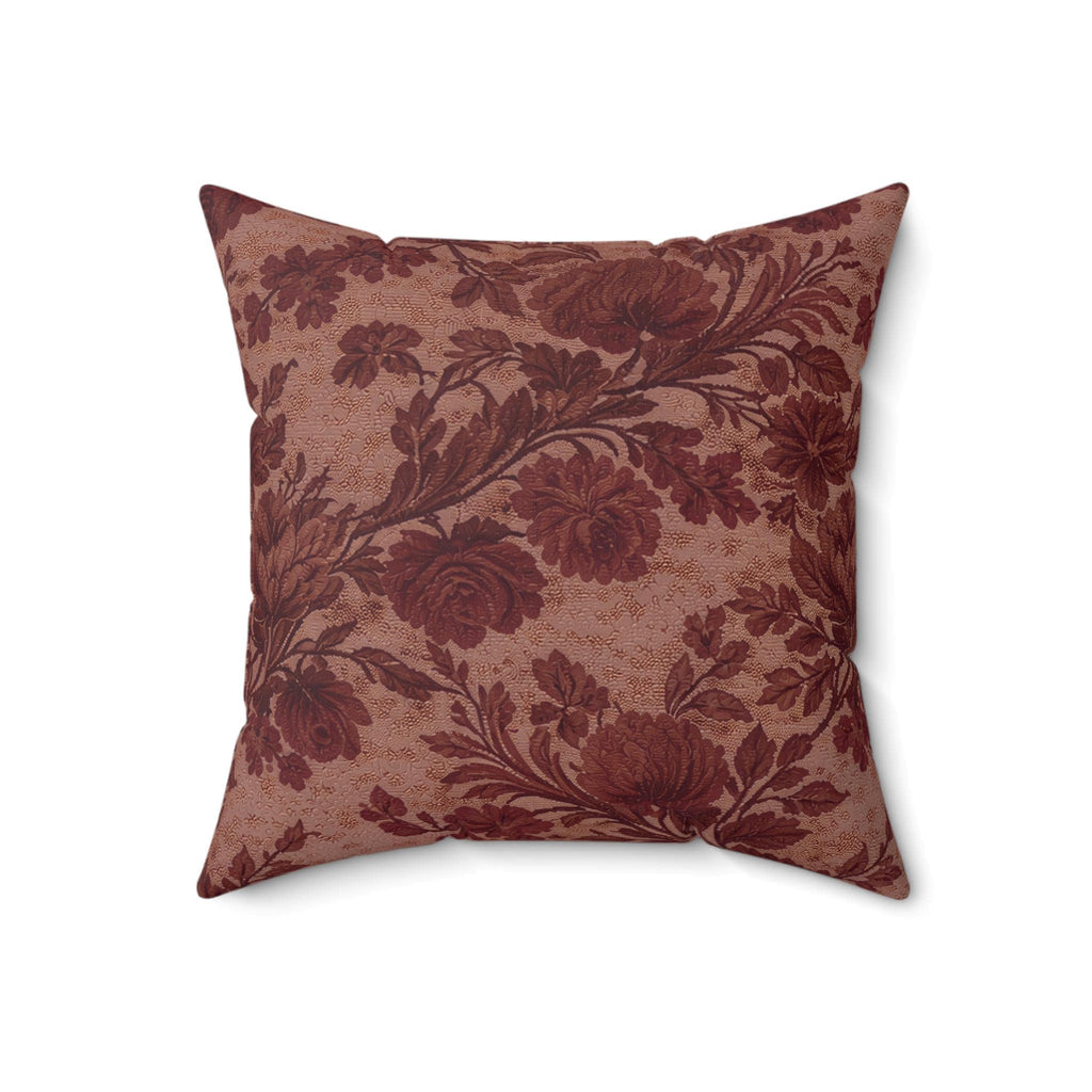 Burgundy Bloom Faux Linen Throw Pillow with Insert - Haven Walls