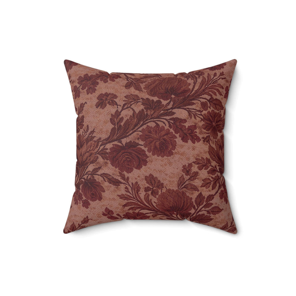 Burgundy Bloom Faux Linen Throw Pillow with Insert - Haven Walls