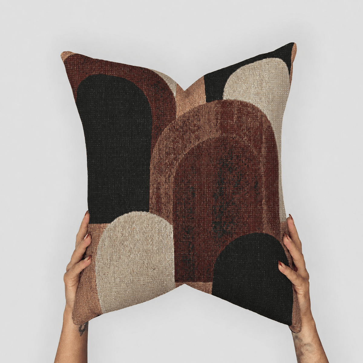 Burgundy Geometric Woven Throw Pillow with Insert 17" X 18" - Haven Walls