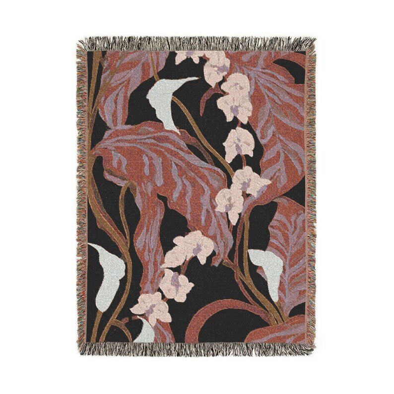 Burgundy Orchid Woven Tapestry Blanket - Haven Walls