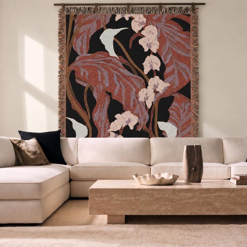 Burgundy Orchid Woven Tapestry Blanket - Haven Walls