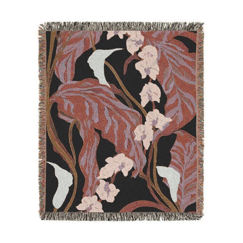 Burgundy Orchid Woven Tapestry Blanket - Haven Walls