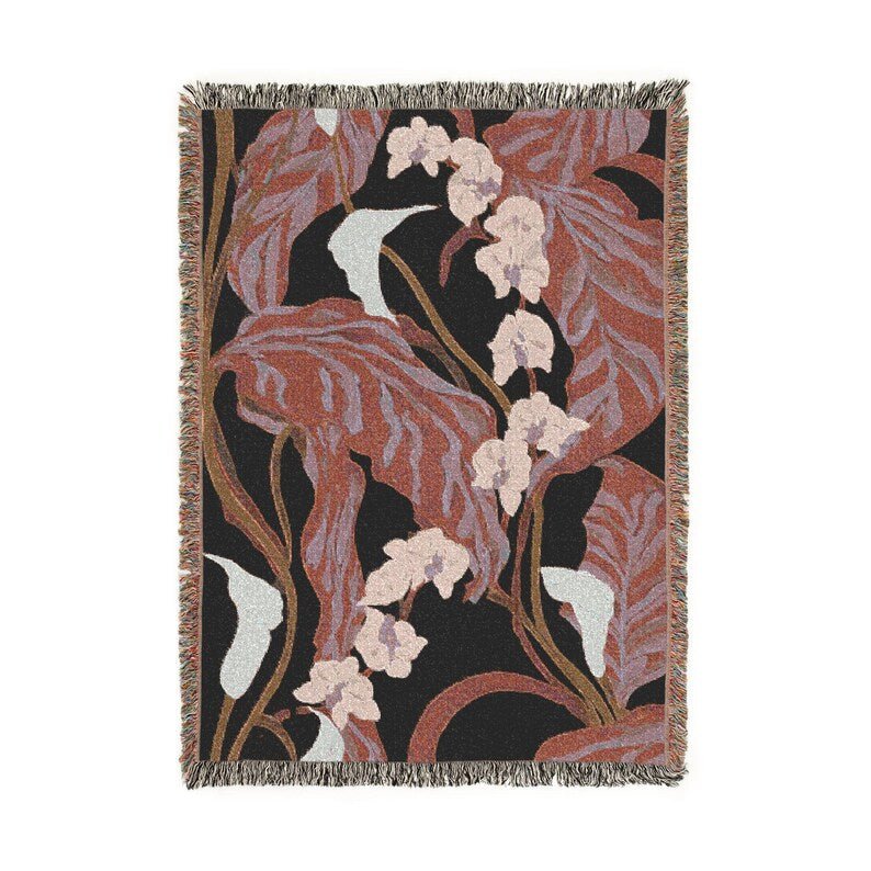 Burgundy Orchid Woven Tapestry Blanket - Haven Walls