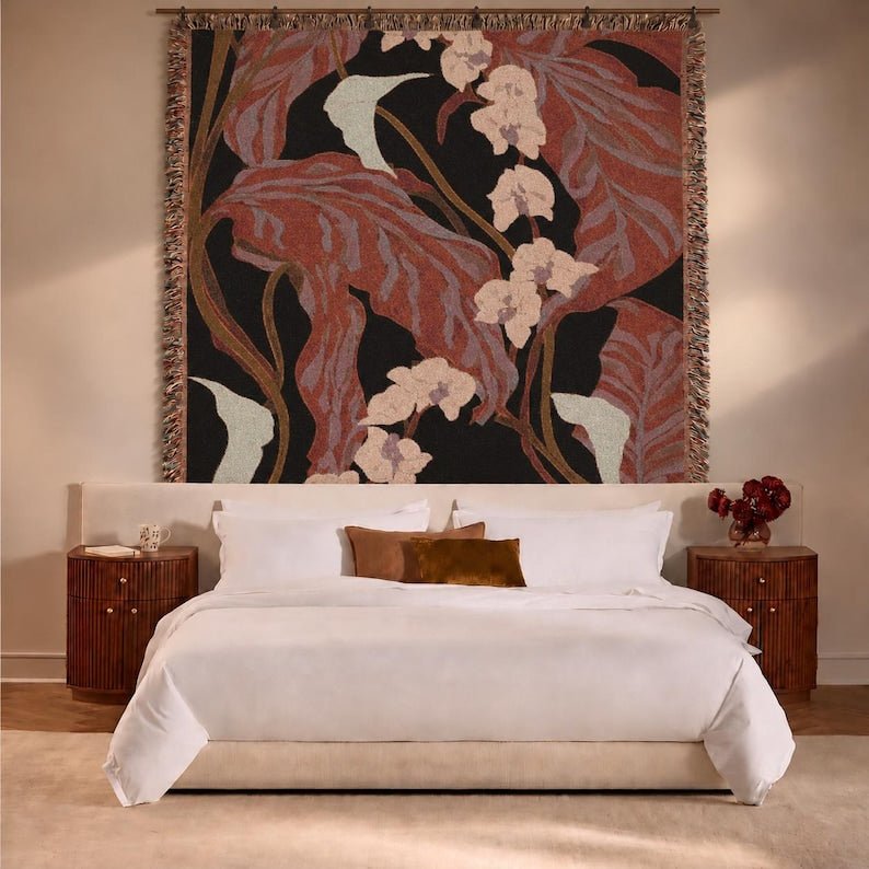 Burgundy Orchid Woven Tapestry Blanket - Haven Walls