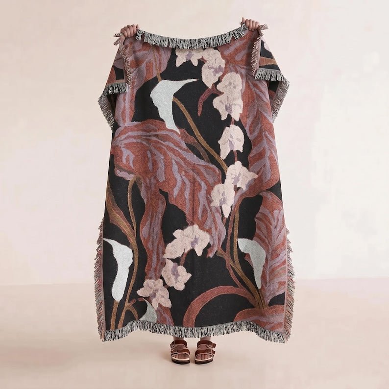 Burgundy Orchid Woven Tapestry Blanket - Haven Walls