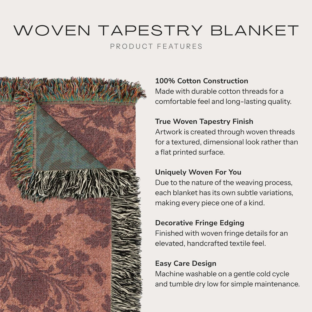 Burgundy Woven Throw Blanket, 100% Cotton Jacquard, Fringed Edges - Haven Walls
