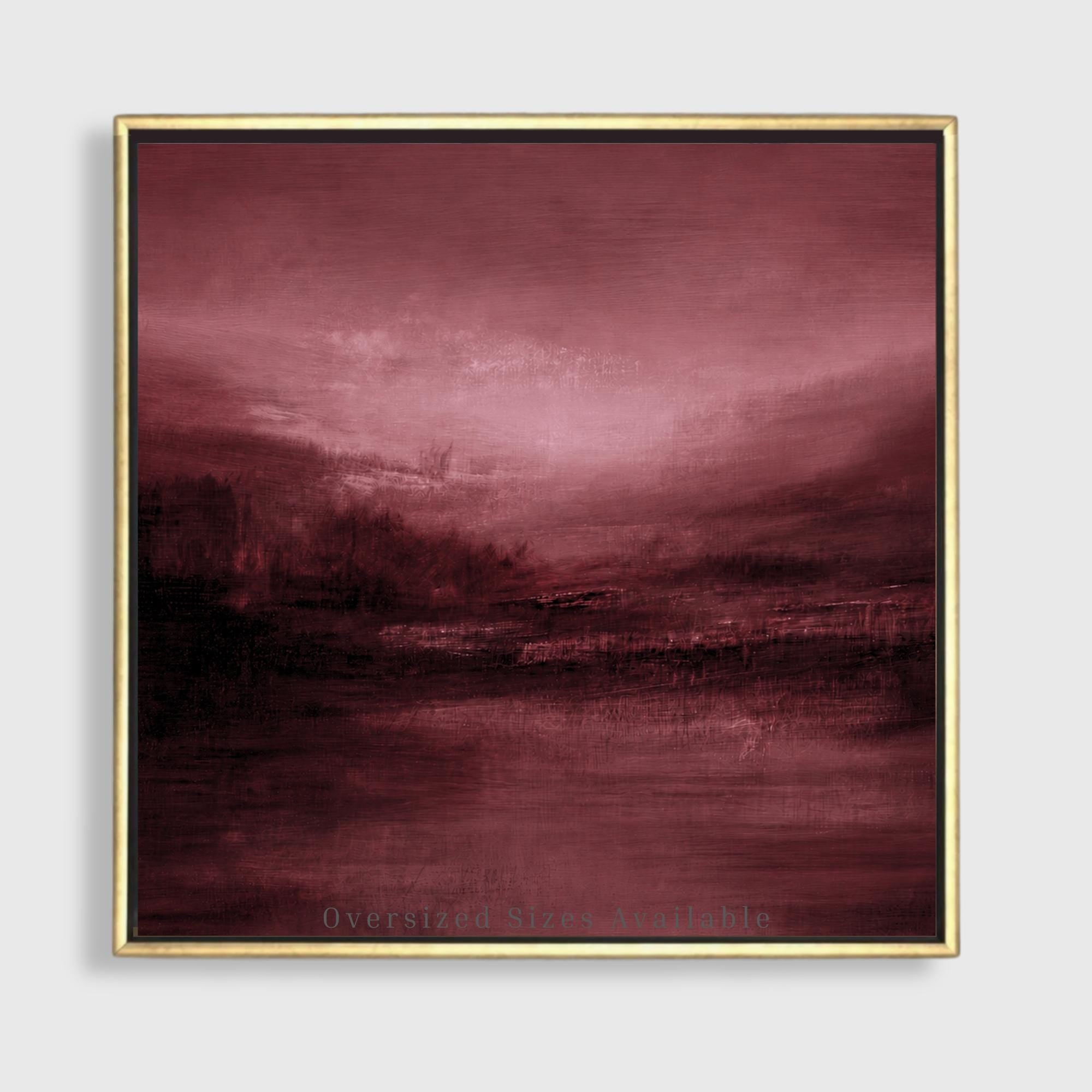 Burgundy Canvas Wall Art – Oversized Abstract Landscape Art | Moody Plum Painting