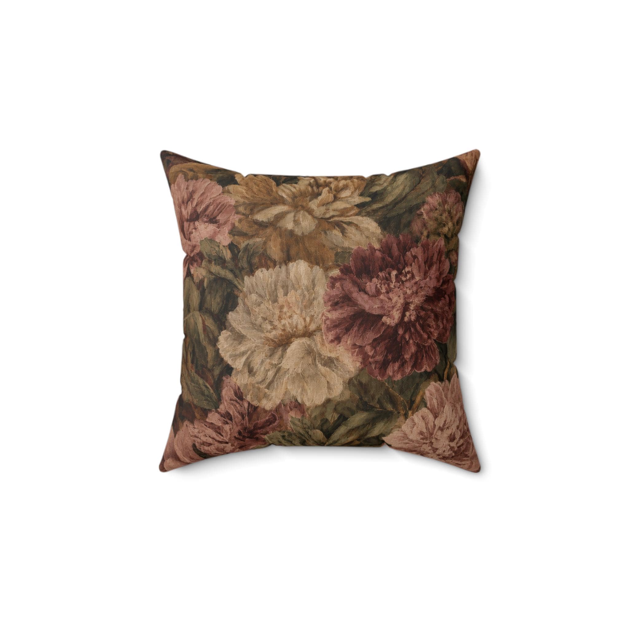 French Baroque Botanical Faux Linen Throw Pillow with Insert