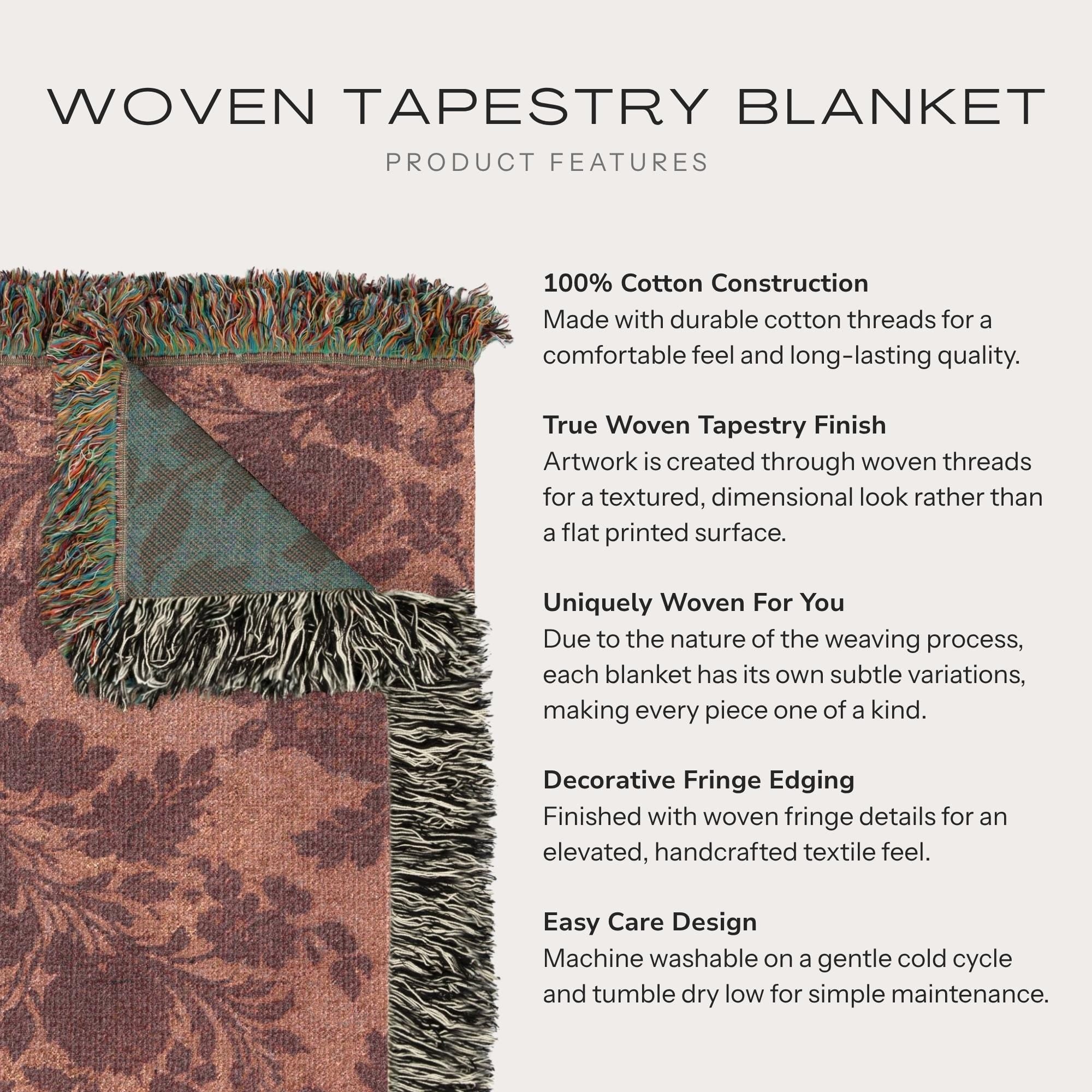 Burgundy Woven Throw Blanket, 100% Cotton Jacquard, Fringed Edges